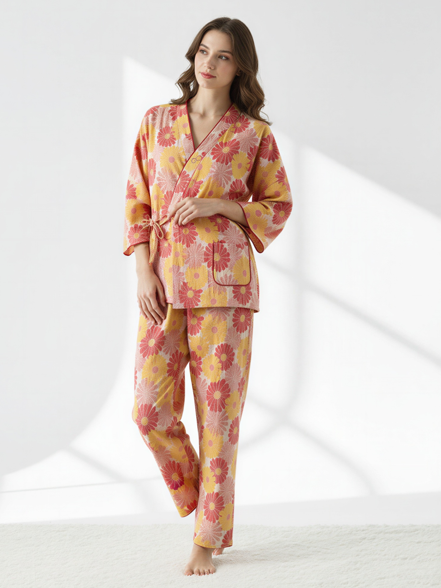 Pigiama Kimono Uomo In Misto Cotone-lino, Accappatoio Nero, Vestaglia Leggera Con Allacciatura - Foto 4